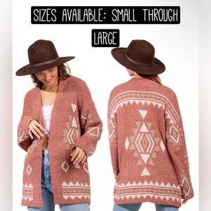 NWT-Boho Fuzzy Cardigan with Aztec Geometric Print